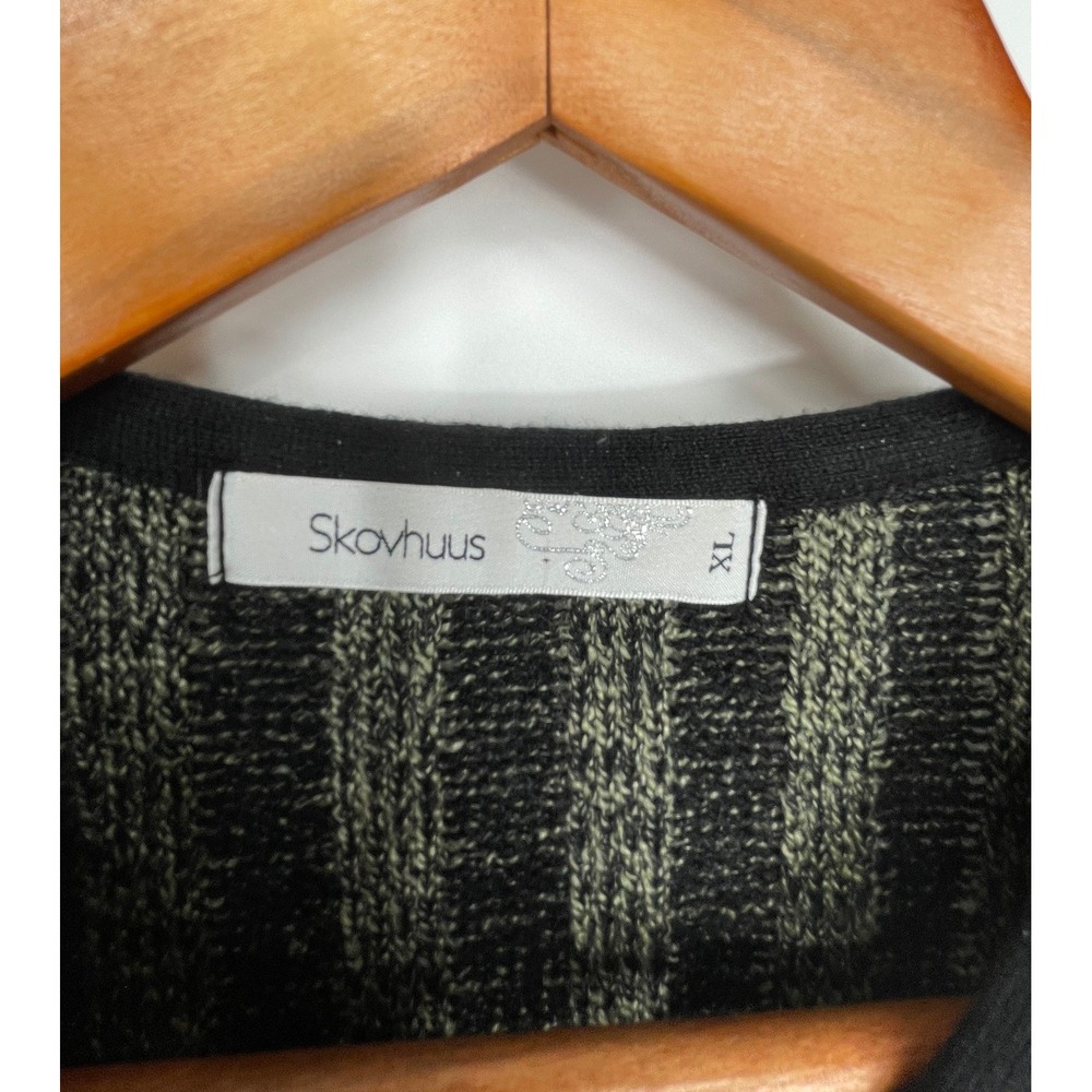 Skovhuus Women Sweater XL Knit Green Black Geometric Nordic V-Neck Cozy Chic - Picture 6 of 9